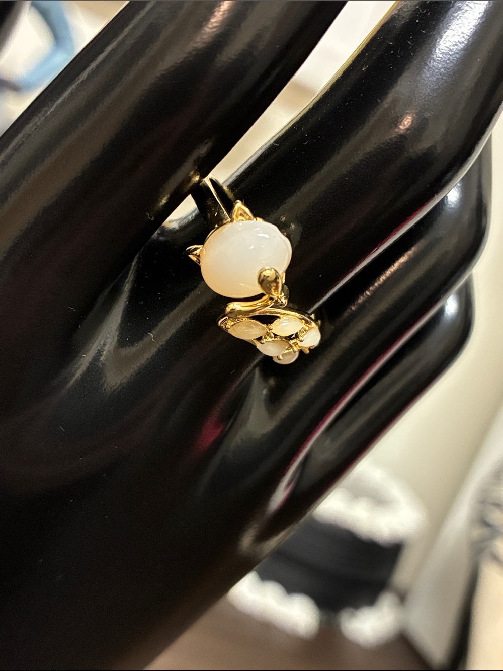 Modern Gold Plated Faux Opal Bypass Fox Adjustable Ring